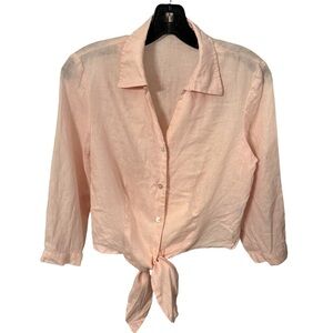 J. McLaughlin Women's Light Pink LINEN Button Down Shirt Blouse Waist Knot Sz 4